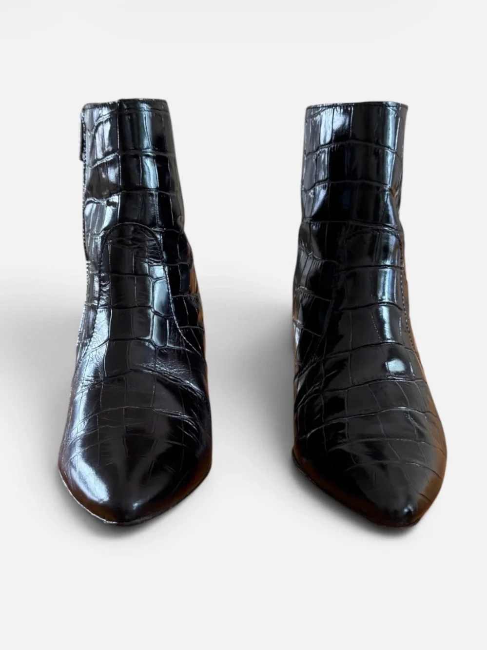 AllSaints Aster Croc Embossed Black Leather Boots Size 37